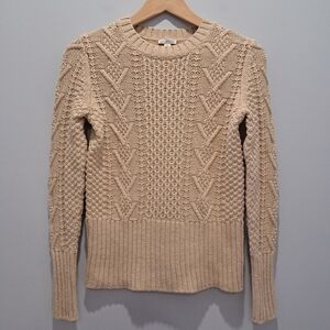 GAP Textured Tan Cable Knit Cottage Fisherman Coastal Preppy Sweater Womens S